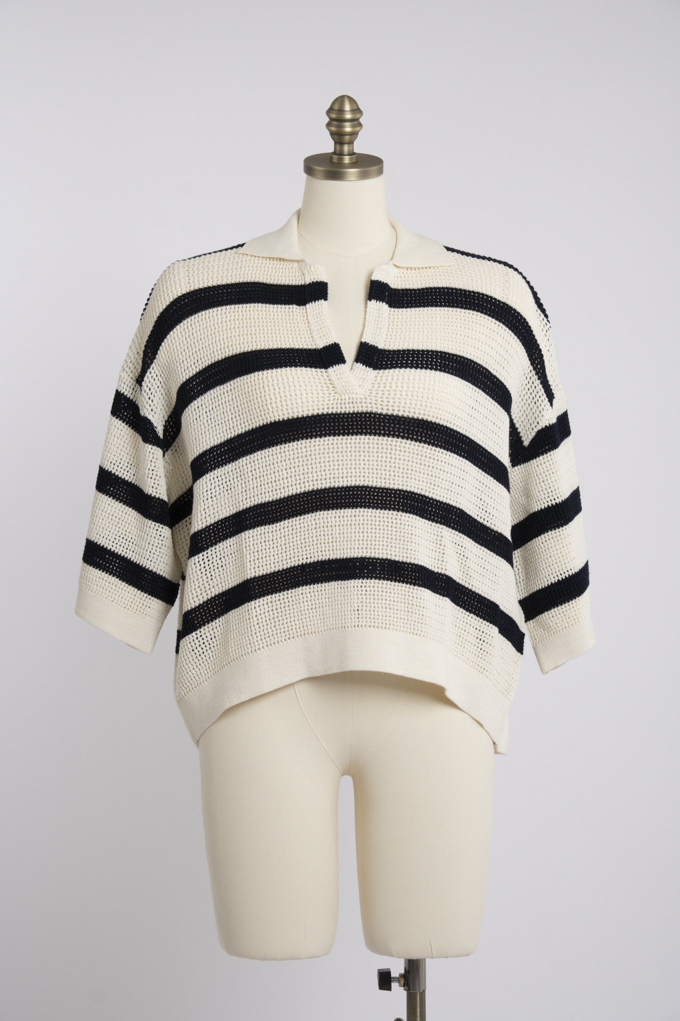 Cotton Striped Net Knit Polo Shirt